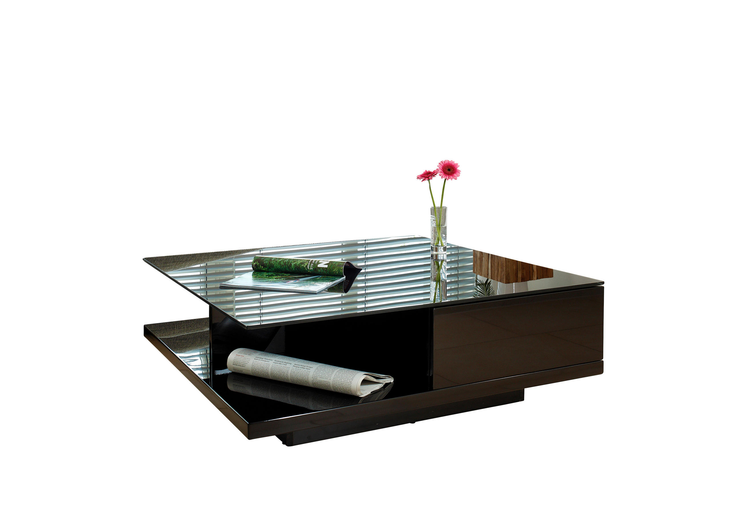 Măsuță De Cafea din sticlă, material pe bază de lemn, 100/100/36 cm - negru/negru lucios intens, Design, sticlă/material pe bază de lemn (100/100/36cm) - Livetastic