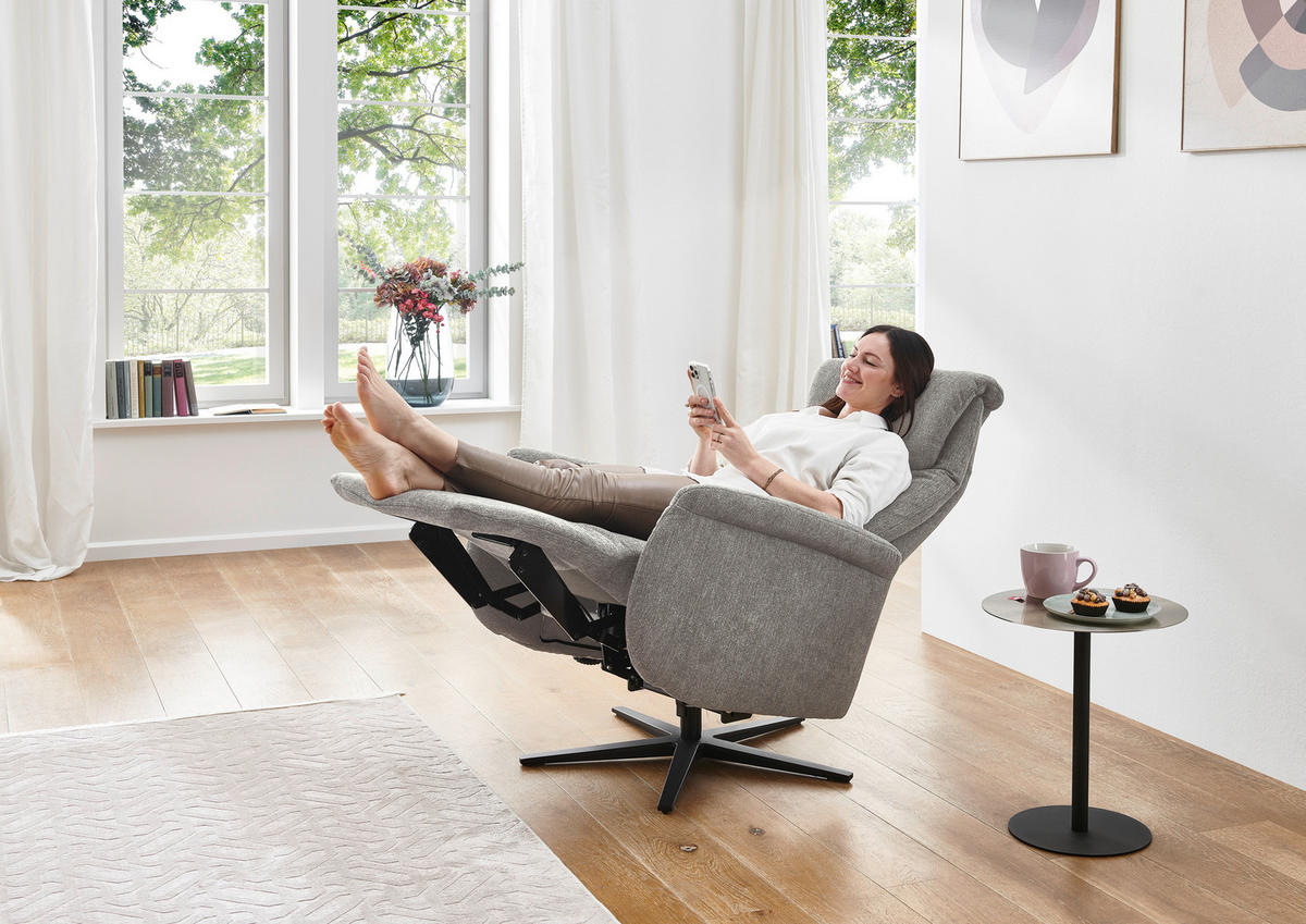 RELAXSESSEL Flachgewebe Relaxfunktion, Rücken echt    - Greige/Schwarz, Design, Textil/Metall (77/115/89cm) - Pure Home Comfort
