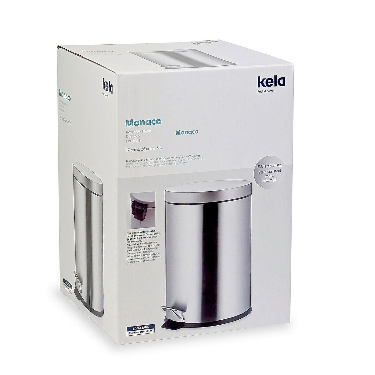 KOSMETIKEIMER MONACO 3 L  - Edelstahlfarben/Schwarz, Basics, Kunststoff/Metall (17/26cm) - Kela
