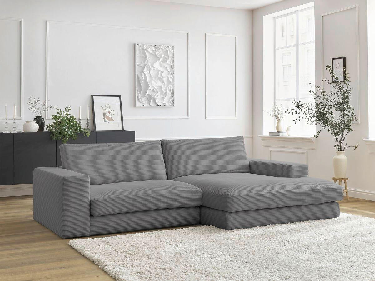 ECKSOFA  LEONARD Dunkelgrau Cord  - Dunkelgrau/Schwarz, MODERN, Kunststoff/Textil (274/159cm)