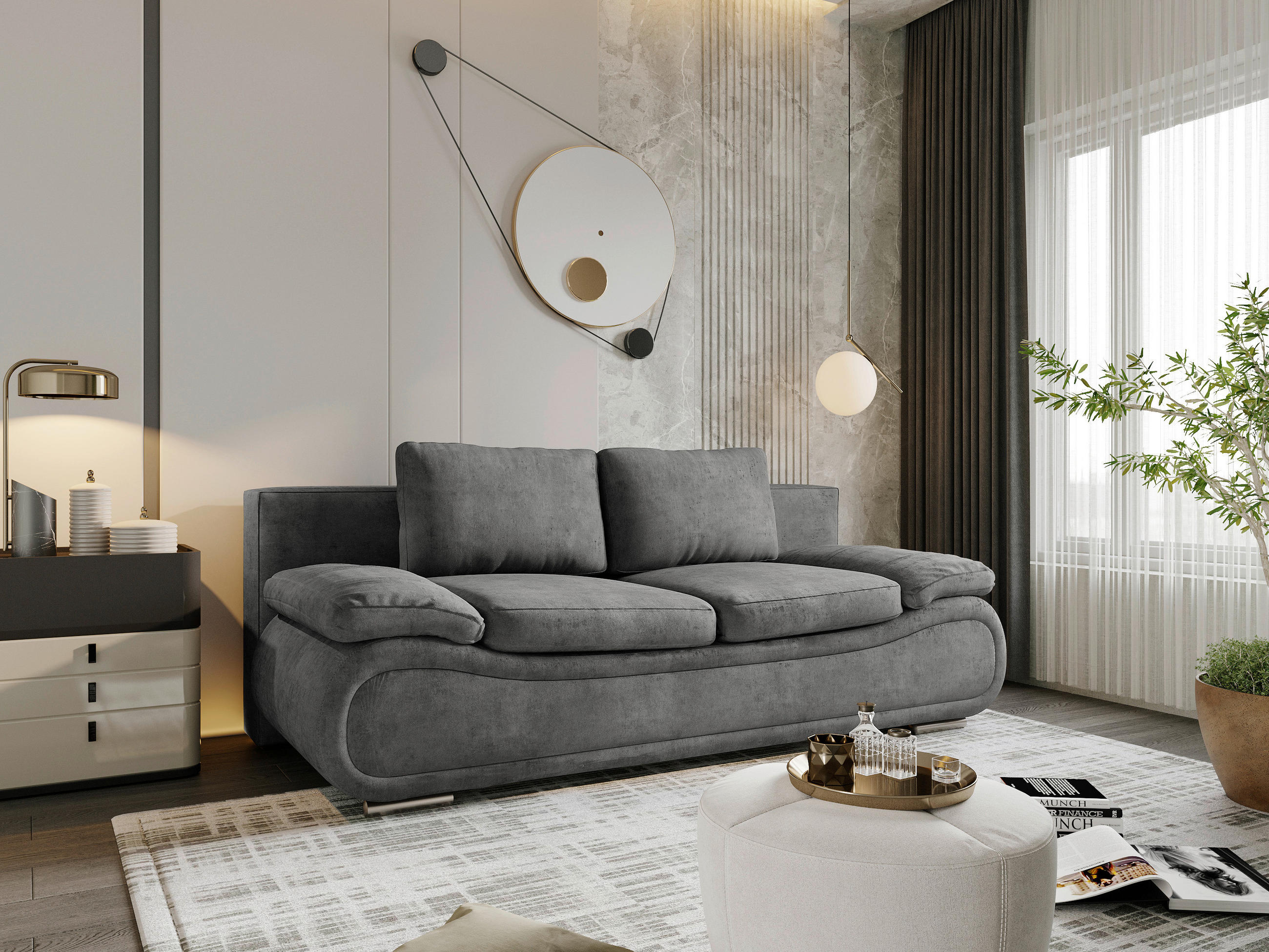 SCHLAFSOFA Jacquard Dunkelgrau  - Chromfarben/Dunkelgrau, Design, Textil (200/78/90cm) - Venda
