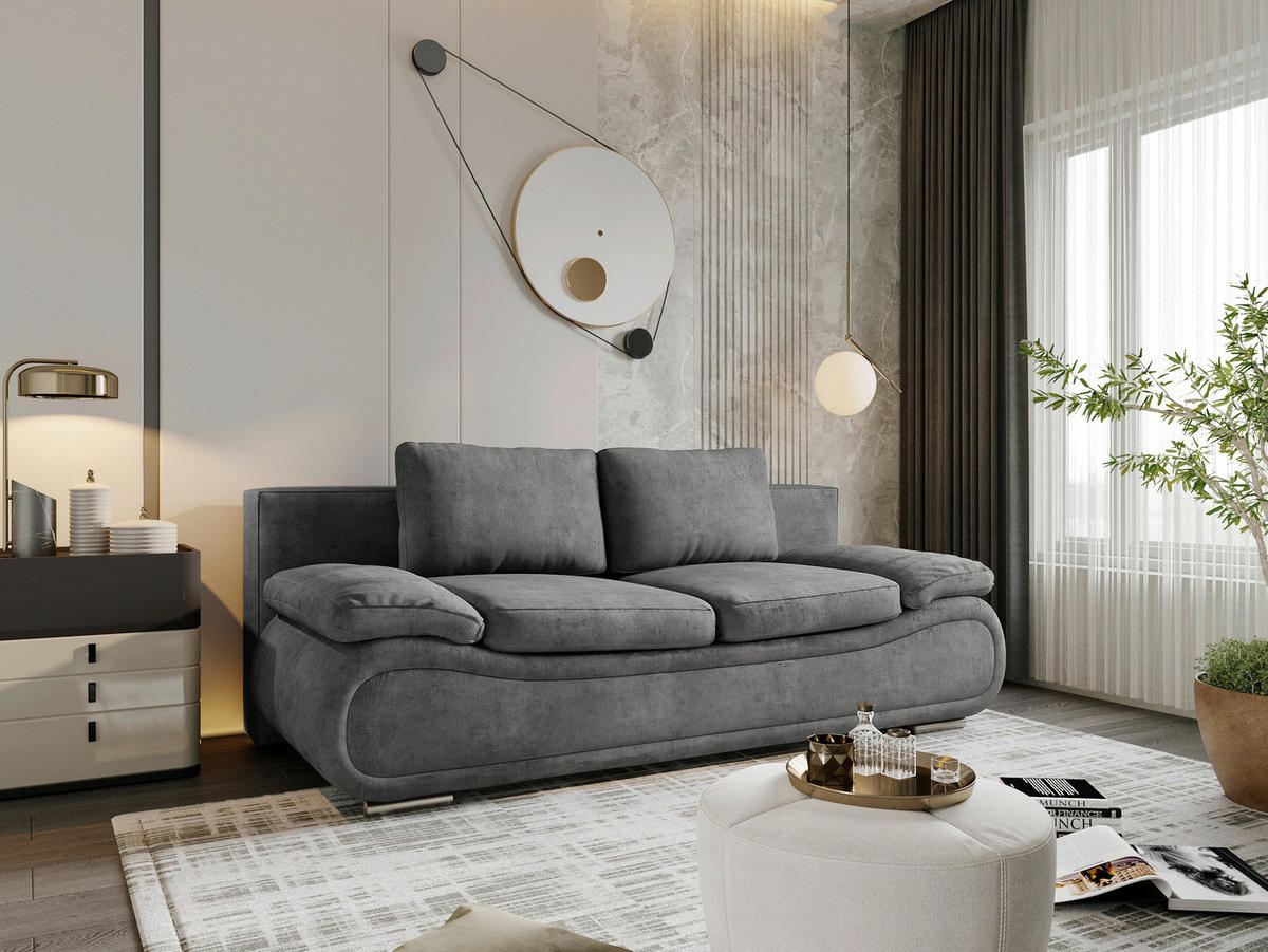 SCHLAFSOFA in Jacquard Dunkelgrau  - Chromfarben/Dunkelgrau, Design, Textil (200/78/90cm) - Venda