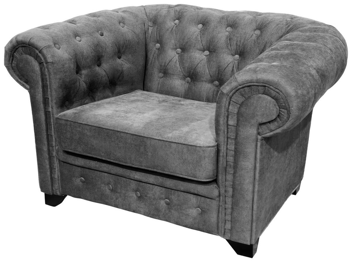 CHESTERFIELD-SESSEL CHESTERFIELD Flachgewebe Grau  - Schwarz/Grau, KONVENTIONELL, Holz/Textil (91/72/92cm) - Livetastic