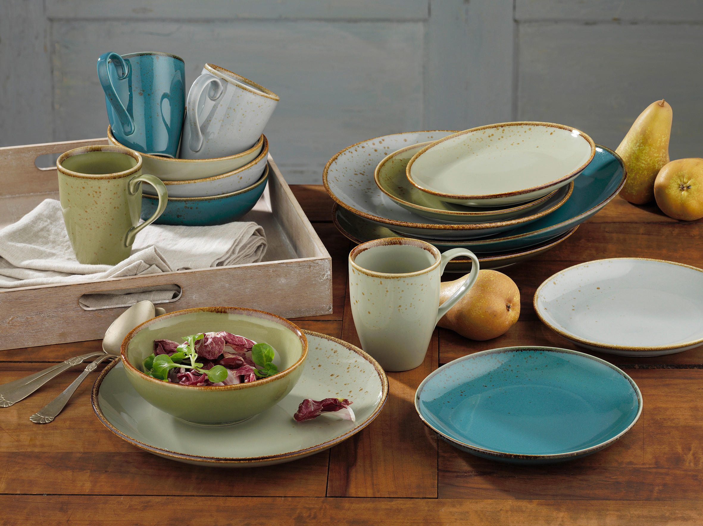 KOMBISERVICE NATURE COLLECTION 16-teilig Nature  - Sandfarben/Blau, Trend, Keramik - Creatable