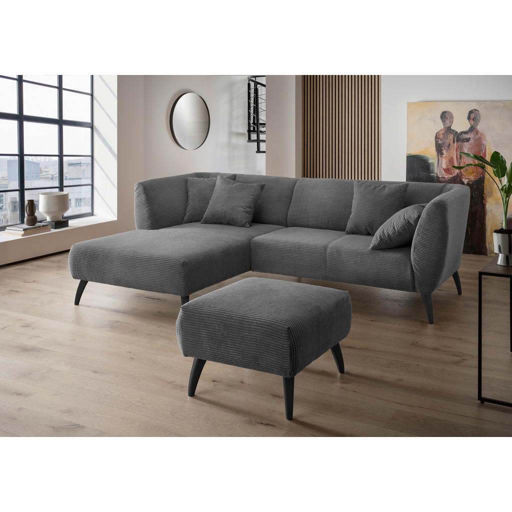 Thumbnail - Mid.you Ecksofa, Grau, Holz, Textil, Buche, Fichte, Kiefer,Buche, Uni, 4-Sitzer, Füllung: Schaumstoff, L-Form, Ottomane ...
