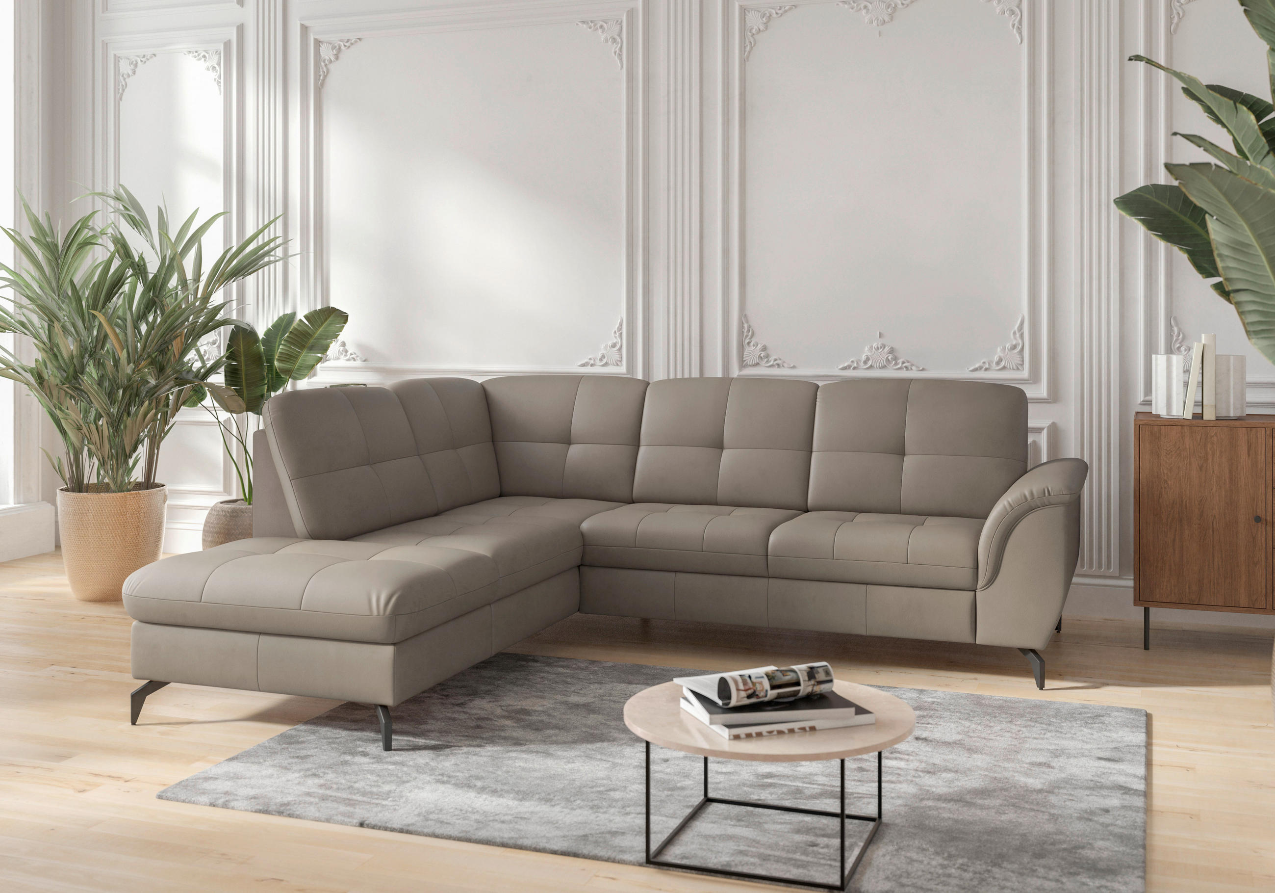 ECKSOFA in Echtleder Grau  212/244 cm  - Schwarz/Grau, MODERN, Leder/Metall (212/244cm) - Sit & More