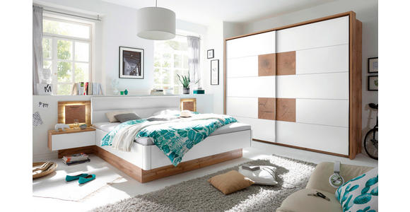 SCHWEBETÜRENSCHRANK 280/230/65 cm 2-türig Weiß, Wildeiche - Chromfarben/Wildeiche, KONVENTIONELL, Holzwerkstoff/Metall (280/230/65cm) - Carryhome