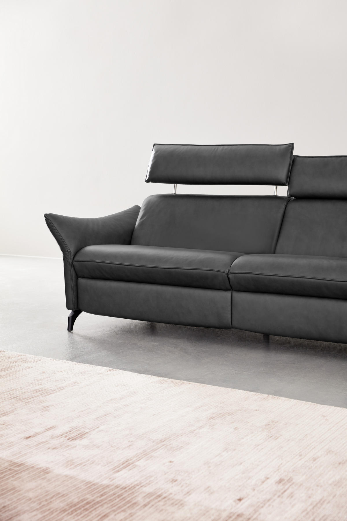 3-SITZER-SOFA Echtleder Dunkelgrau  - Dunkelgrau/Anthrazit, Design, Leder/Metall (224/92/95cm) - Himolla