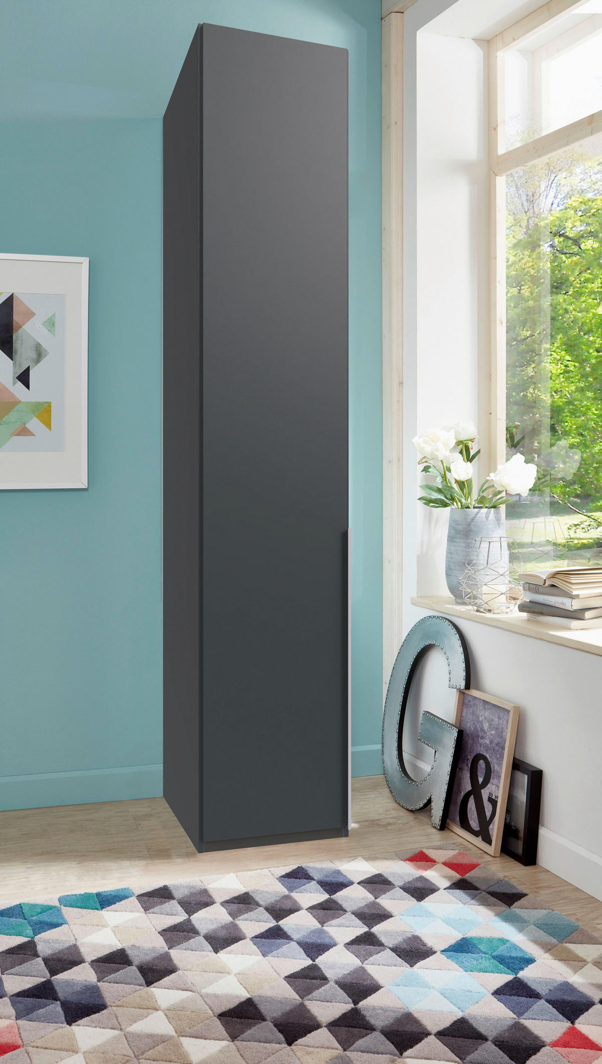 DREHTÜRENSCHRANK in Graphitfarben  - Alufarben/Graphitfarben, Modern, Holzwerkstoff/Metall (45/236/58cm) - MID.YOU