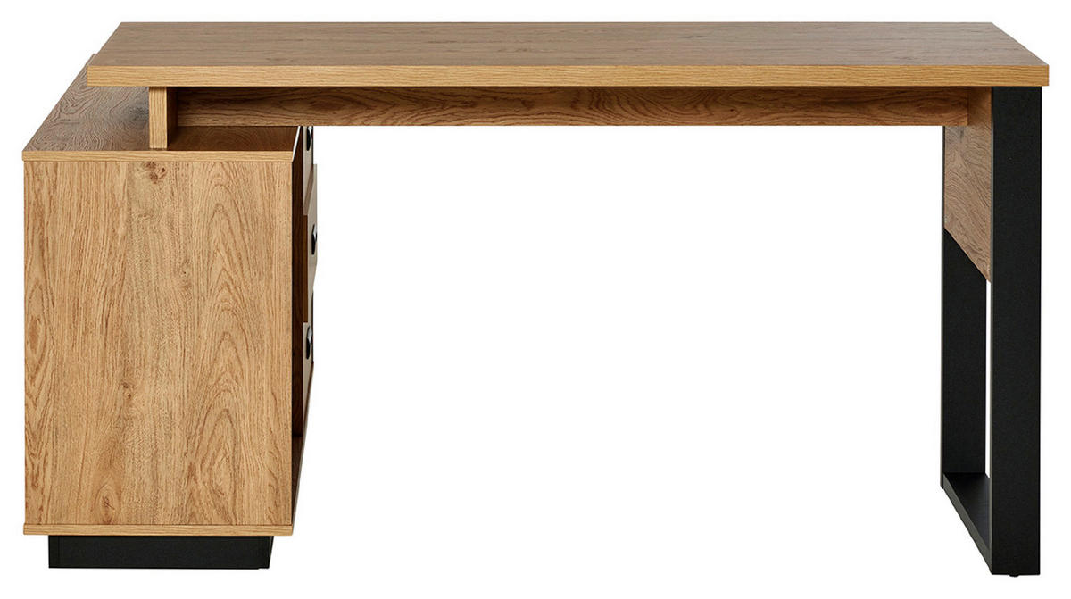 ECKSCHREIBTISCH 150/116/76 cm  in Schwarz, Eichefarben  - Eichefarben/Schwarz, Modern, Holzwerkstoff/Metall (150/116/76cm) - Livetastic