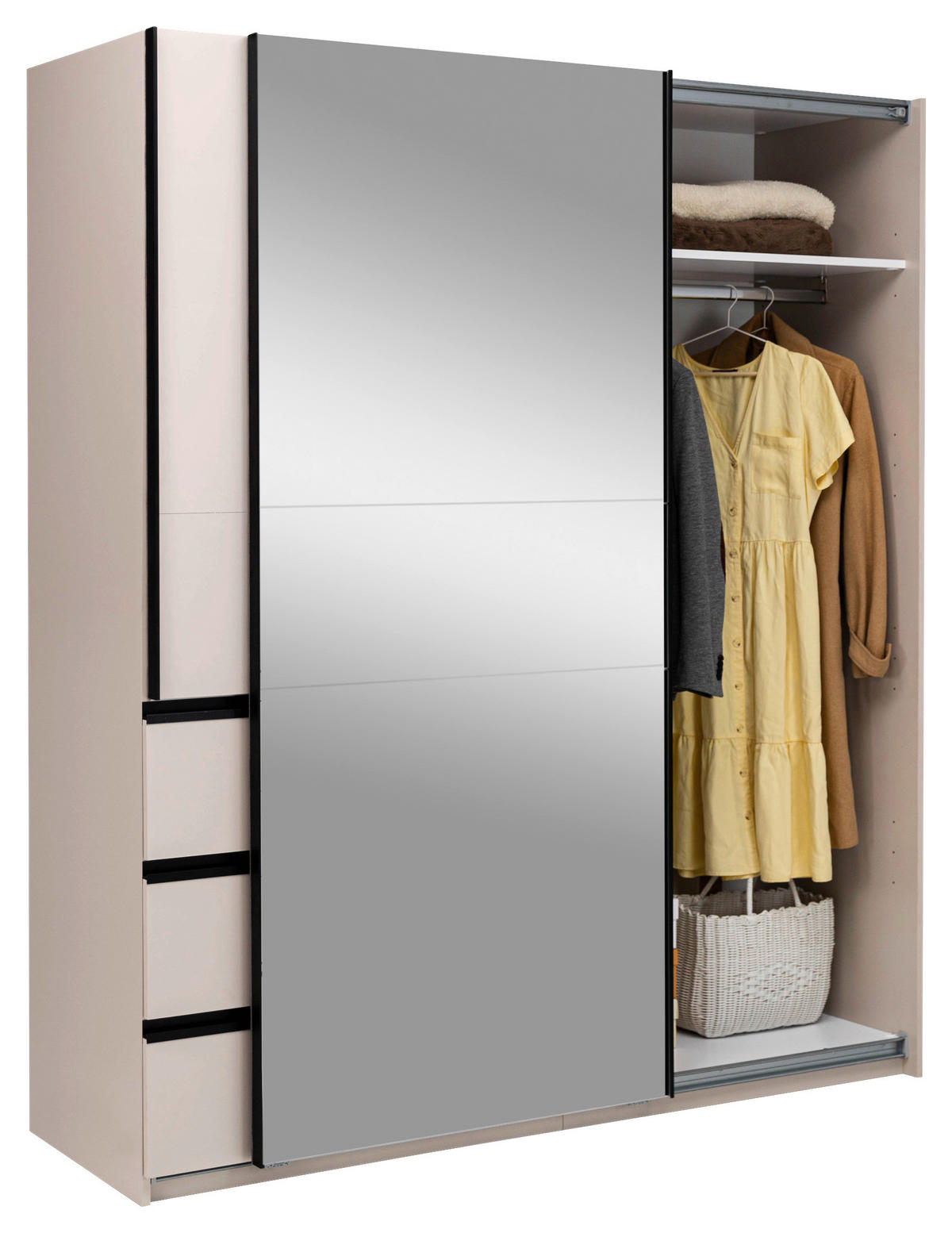 SCHIEBETÜRENSCHRANK 175/205/61,5 cm 2-türig Kaschmir  - Kaschmir/Schwarz, MODERN, Holzwerkstoff/Metall (175/205/61,5cm) - MID.YOU