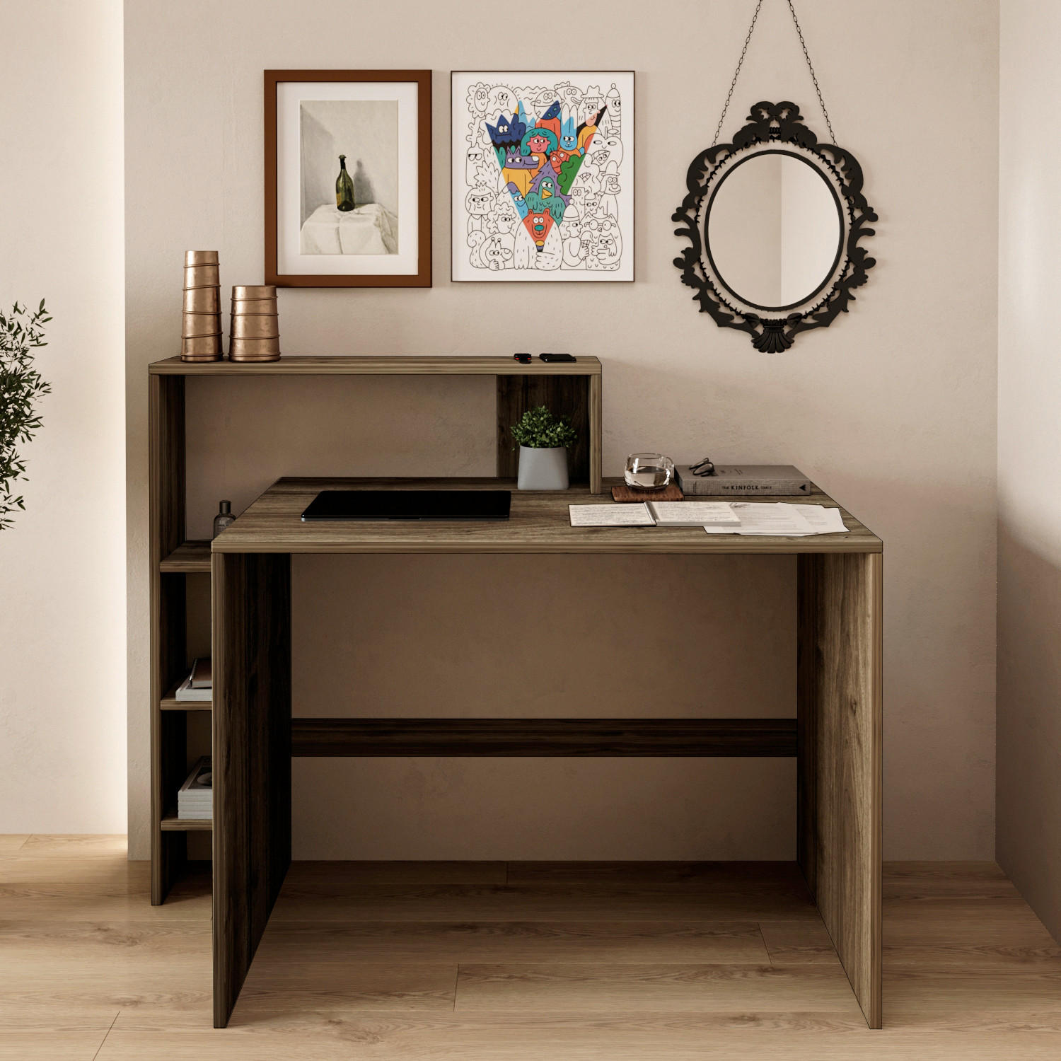 SKRIVBORDSKOMBINATION 120/55/96 cm  i valnötsfärgad  - vit/valnötsfärgad, Design, trämaterial (120/55/96cm) - Livetastic