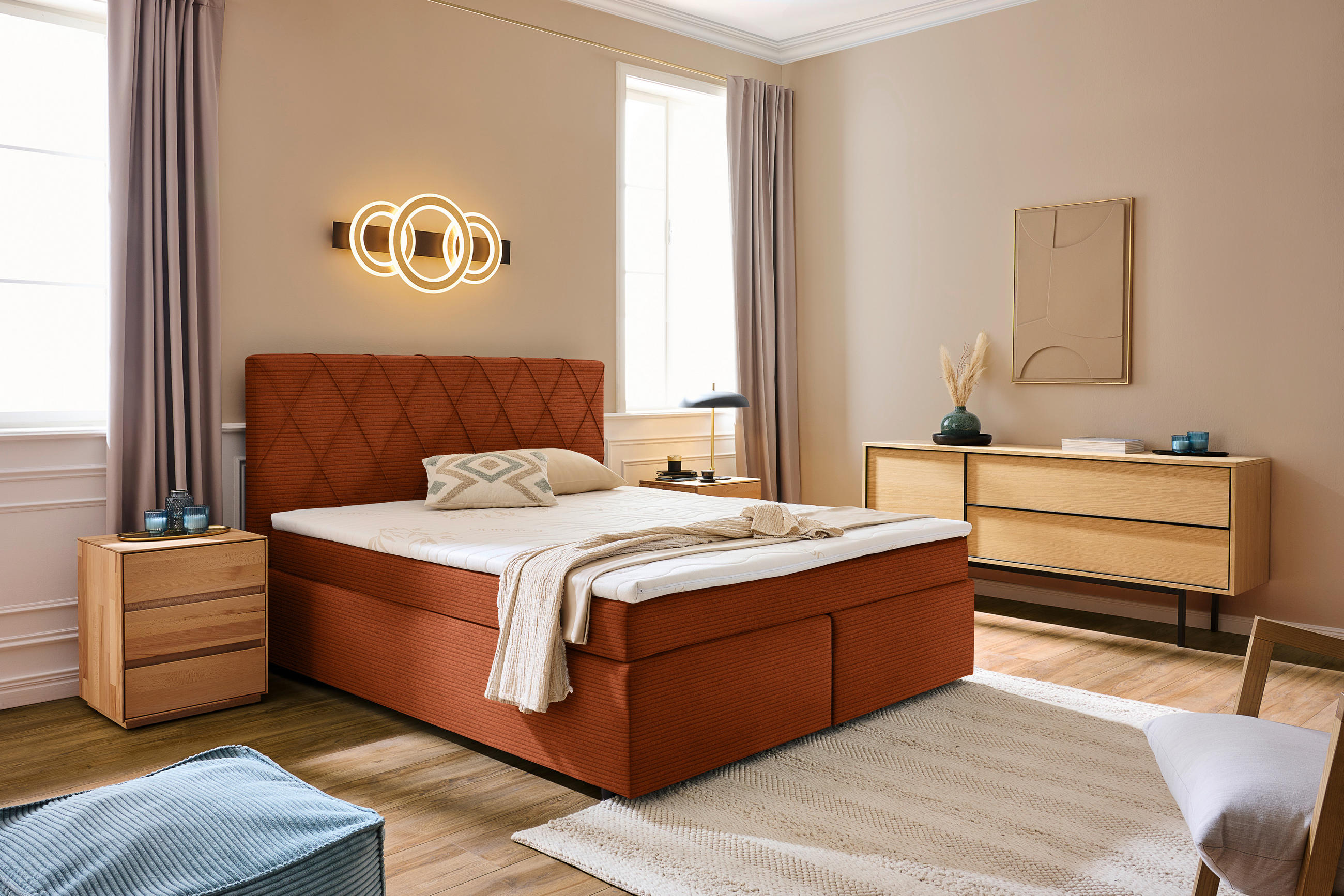 BOXSPRINGBETT 180/200 cm  in Rostfarben  - Rostfarben/Schwarz, Design, Kunststoff/Textil (180/200cm) - Xora