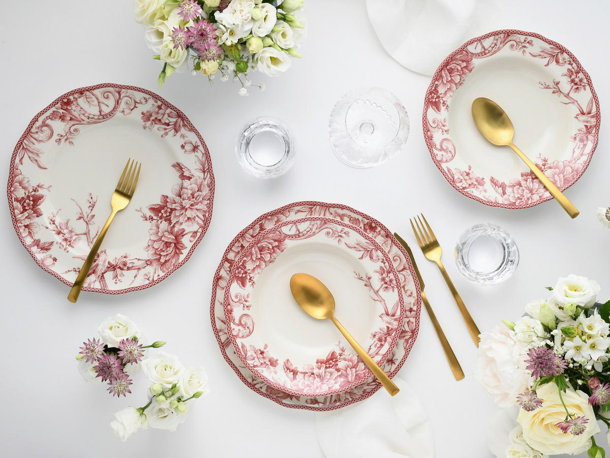 TAFELSERVICE Weiß, Bordeaux Adelaide Rot 8-teilig  - Bordeaux/Weiß, Basics, Keramik - Creatable