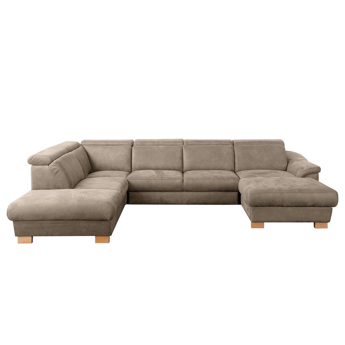 WOHNLANDSCHAFT Mikrofaser Taupe  - Taupe/Naturfarben, Design, Holz/Textil (273/347/238cm) - Livetastic