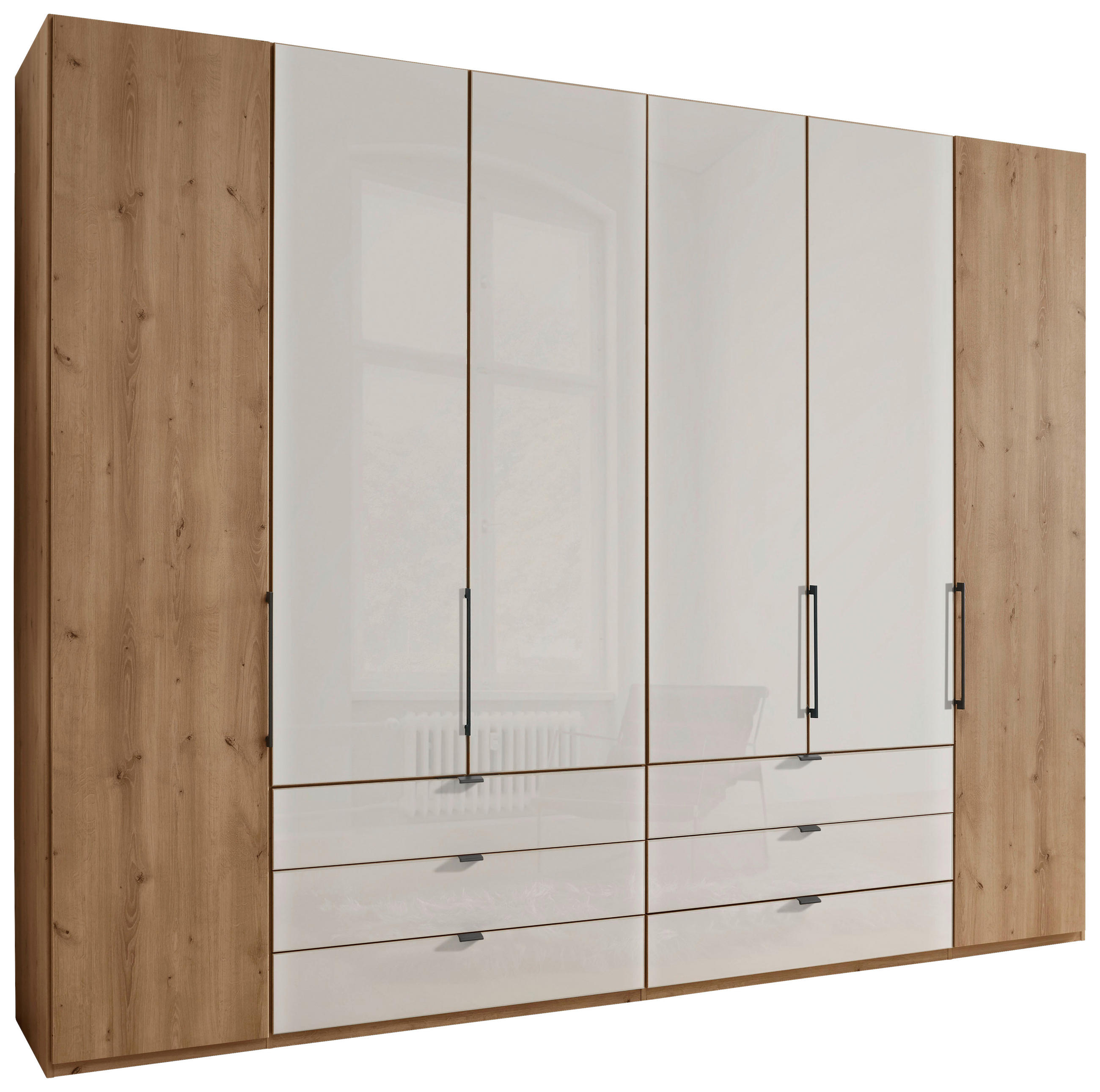 DREHTÜRENSCHRANK in Champagner, Eiche Bianco - Schieferfarben/Eiche Bianco, Konventionell, Glas/Holzwerkstoff (300/236/58cm) - Dieter Knoll