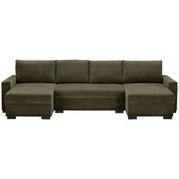 WOHNLANDSCHAFT Olivgrün Chenille  - Schwarz/Olivgrün, KONVENTIONELL, Kunststoff/Textil (140/328/140cm) - Ti'me