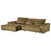 ECKSOFA  Velours Olivgrün  - Silberfarben/Olivgrün, Konventionell, Textil/Metall (186/307cm) - Livetastic