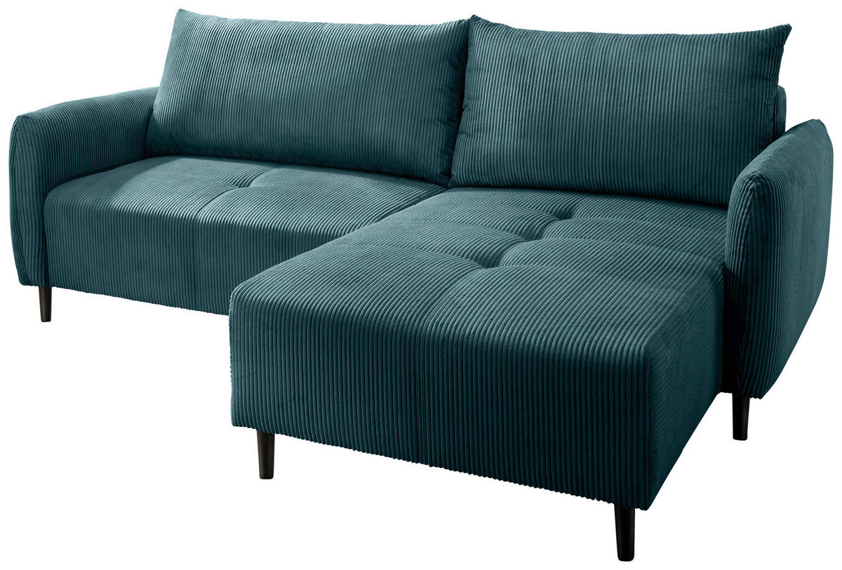 ECKSOFA Marissa Petrol Cord  - Petrol/Schwarz, Basics, Holz/Textil (238/174cm) - Livetastic