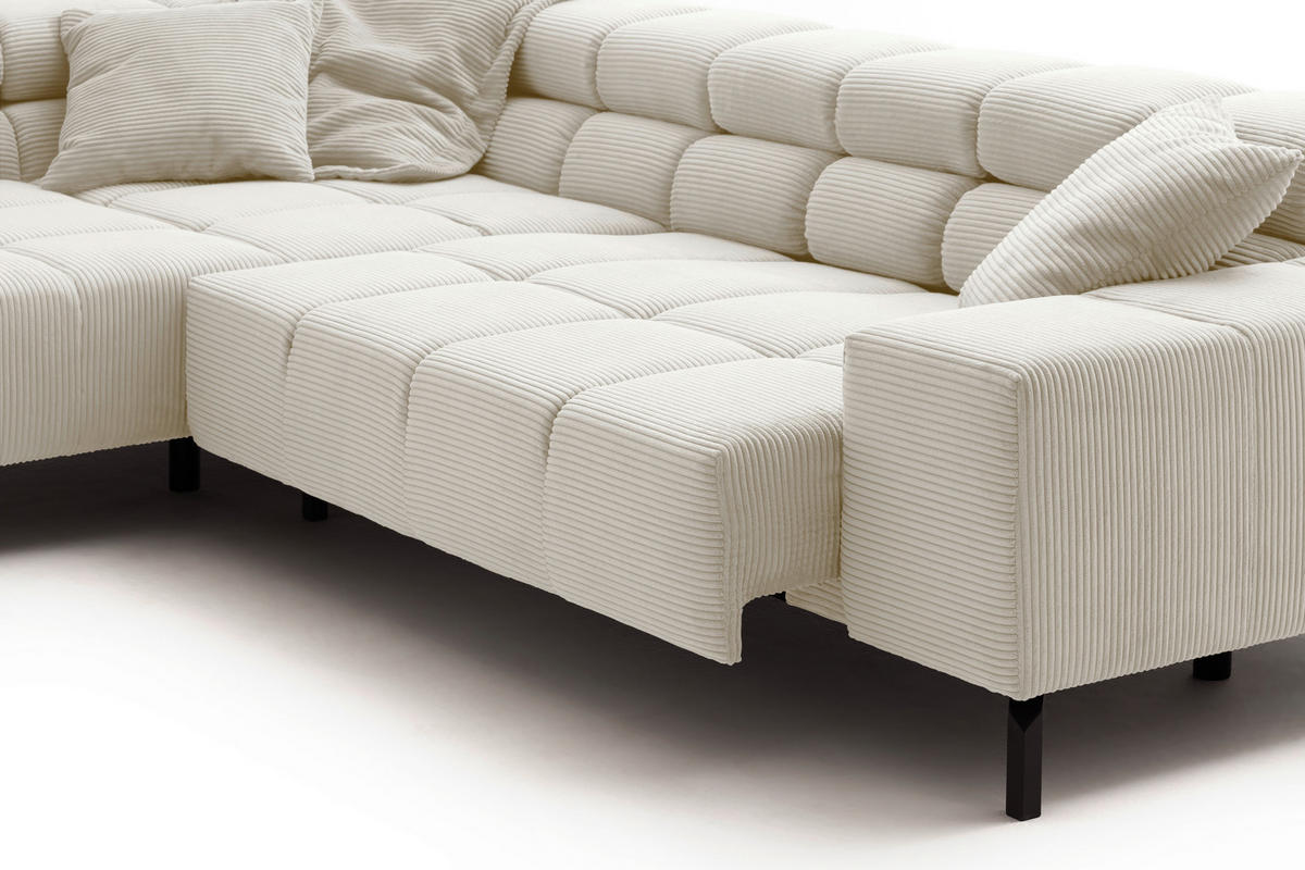 ECKSOFA in Cord Creme  - Creme/Schwarz, Design, Textil/Metall (216/321cm) - Hom`in