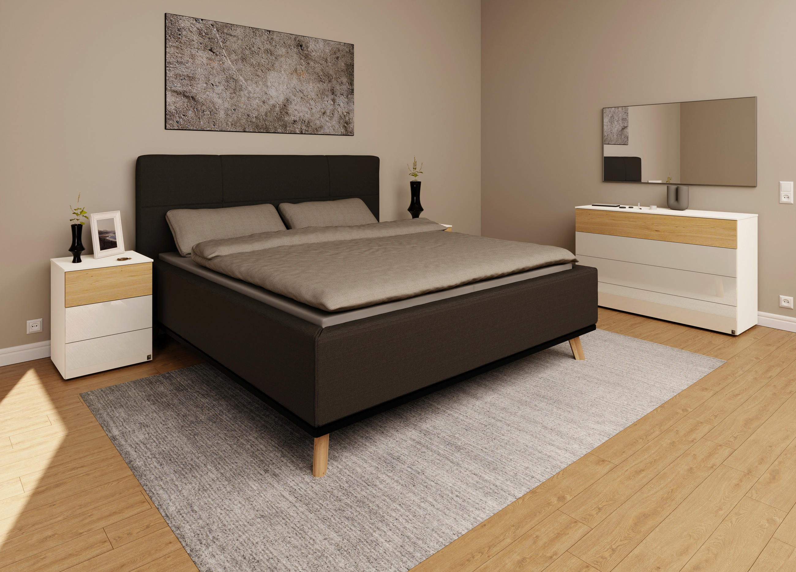 POLSTERBETT Matratze, Lattenrost, Bettkasten 180/200 cm  in Anthrazit  - Eichefarben/Anthrazit, Design, Holz/Textil (180/200cm) - Musterring