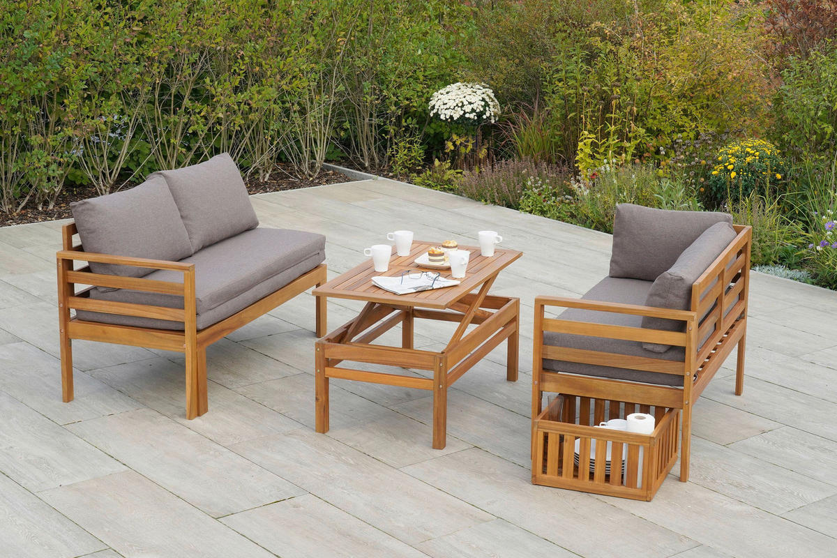 GARTENSET AkazieHartholz  - Grau/Akaziefarben, KONVENTIONELL, Holz/Textil - Gardenson