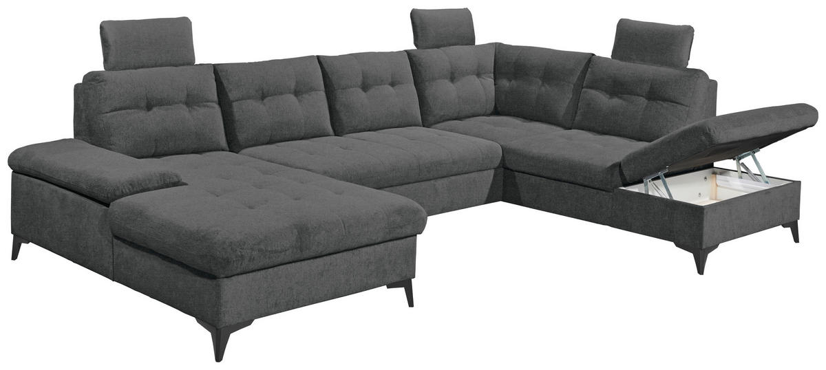 WOHNLANDSCHAFT Graphitfarben Webstoff  - Schwarz/Graphitfarben, KONVENTIONELL, Kunststoff/Textil (170/324/218cm) - Carryhome