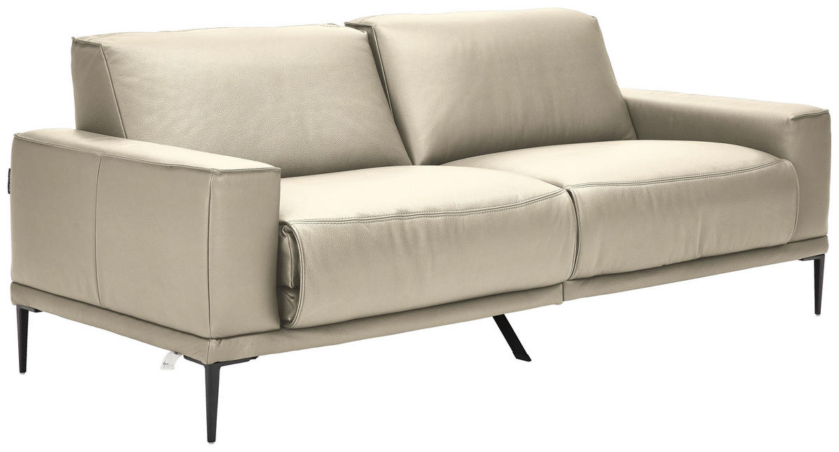 2,5-SITZER in Leder Creme  - Creme/Schwarz, Design, Leder/Metall (200/102/92cm) - Johann Jakob