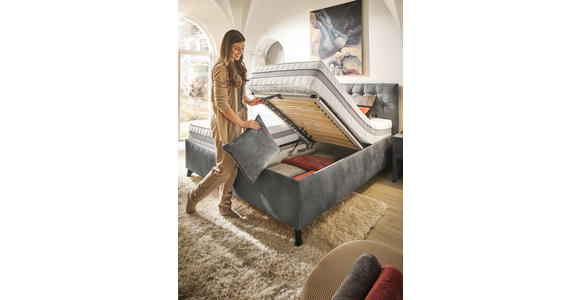 POLSTERBETT 180/200 cm,  in Grau, Bettkasten, Lattenroste, Matratzen, H2 + H3 = mittel + fest  - Schwarz/Weiß, Design, Holz/Textil (180/200cm) - Voleo