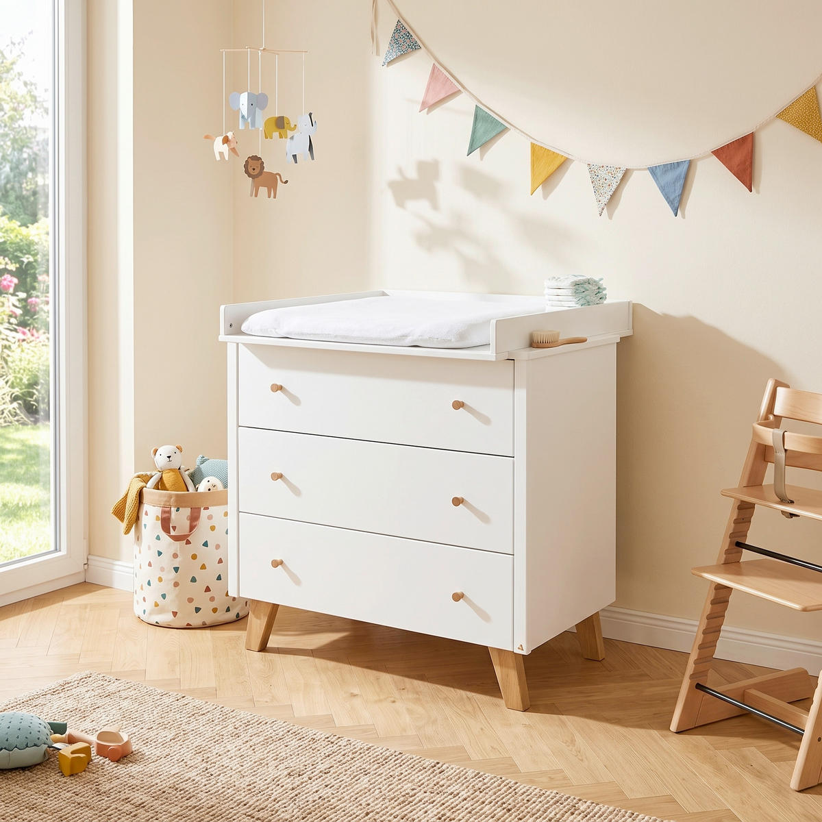 WICKELKOMMODE PINOLINO PAN Naturfarben, Weiß  - Eichefarben/Weiß, Design, Holz/Holzwerkstoff (100/100/56-78cm) - Pinolino