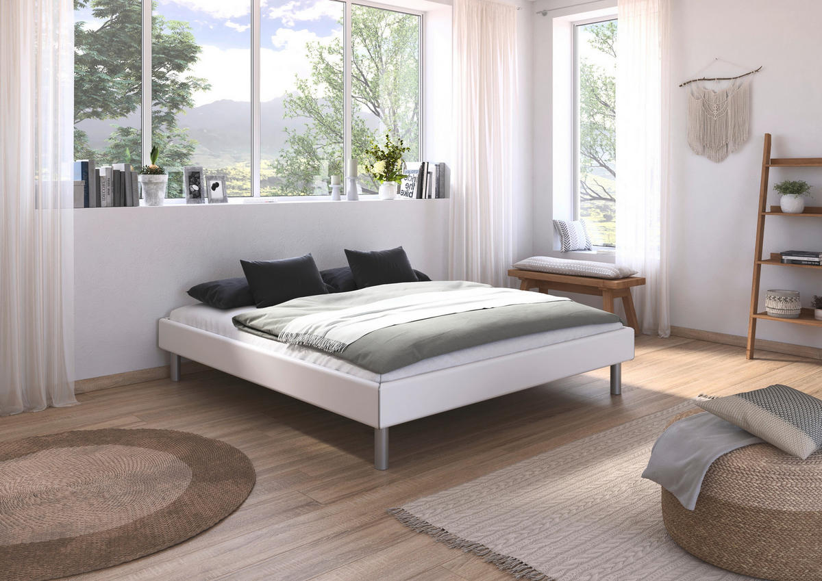 BETT 180/200 cm  in Weiss   - Weiss/Alufarben, Design, Holzwerkstoff/Metall (180/200cm) - Carryhome