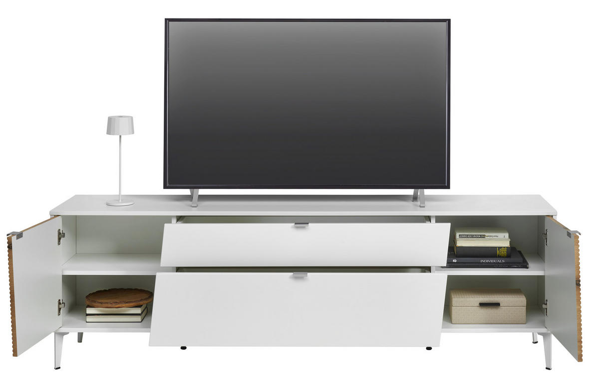 LOWBOARD Weiß, Eichefarben  197/62/40 cm  - Eichefarben/Silberfarben, KONVENTIONELL, Holzwerkstoff/Metall (197/62/40cm) - Stylife