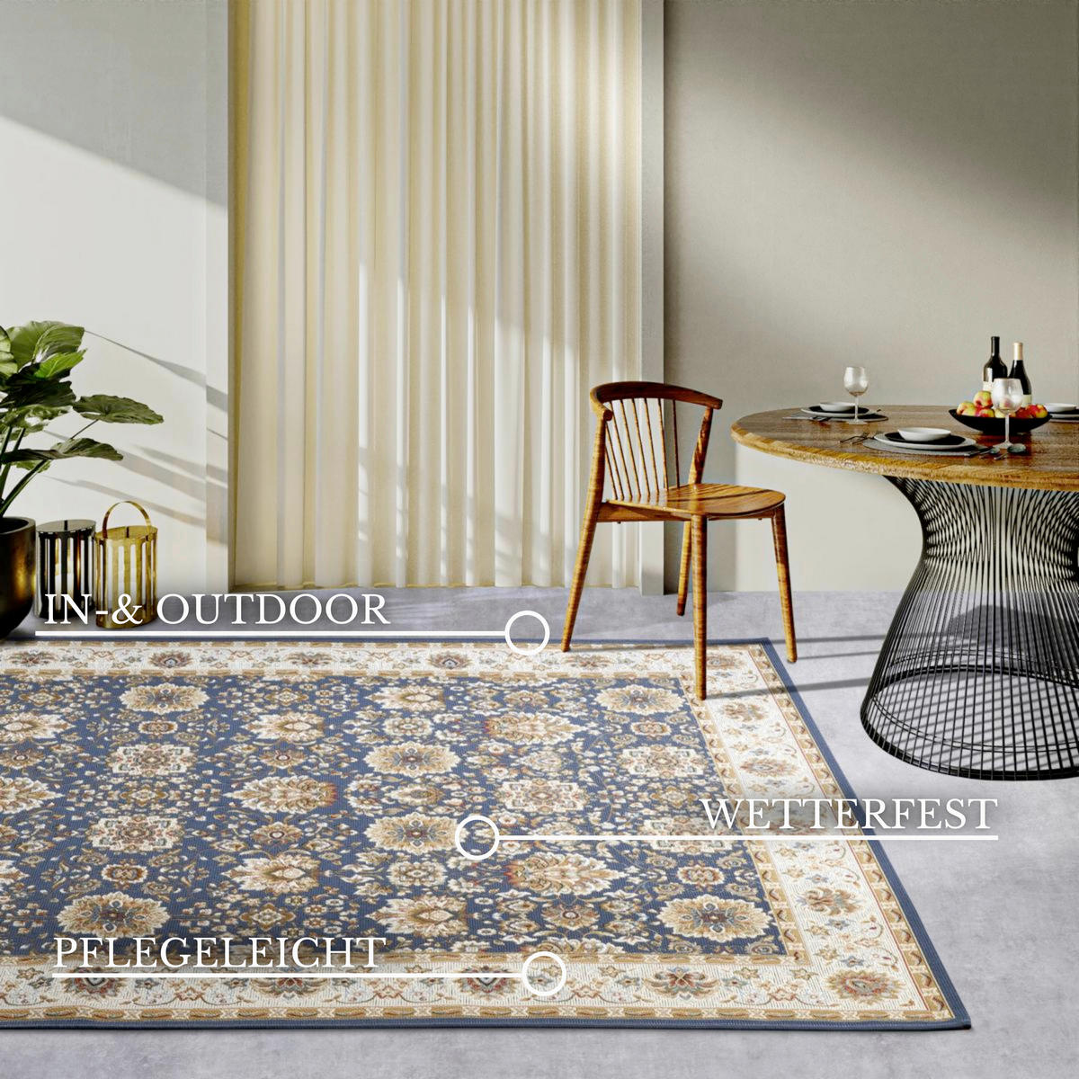 OUTDOORTEPPICH 120/180 cm Kollektion 1767 Blau, Creme  - Blau/Creme, Design, Kunststoff (120/180cm) - Villeroy & Boch