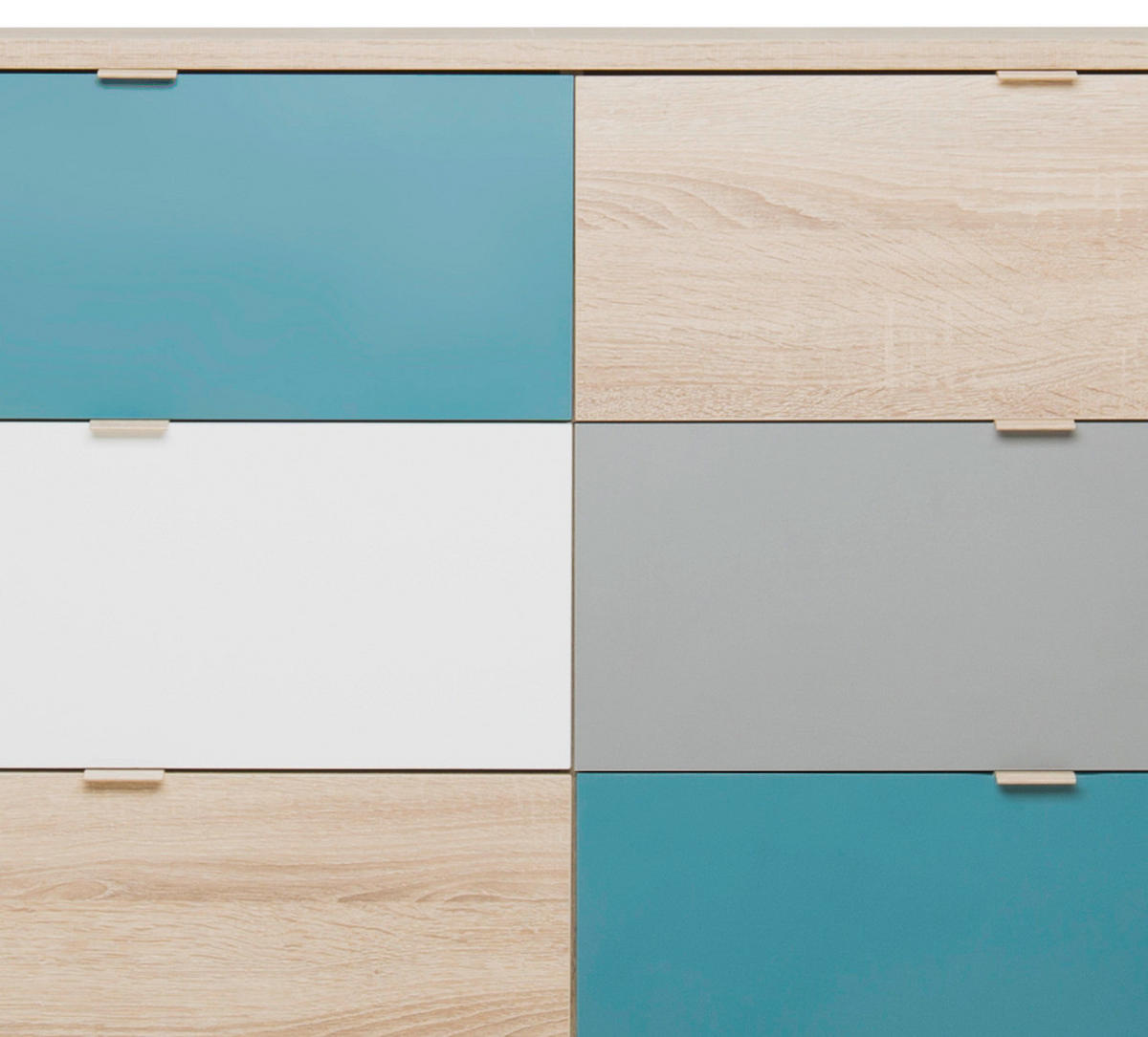 KOMODA, siva, bela, barve hrasta, barve petroleja  - barve petroleja/siva, Trend, leseni material (120/85/40cm) - MID.YOU