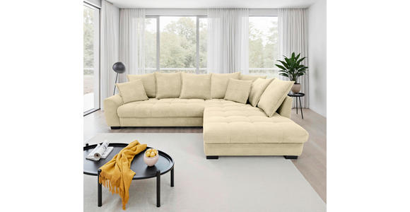 ECKSOFA Naturfarben Cord Rückenkissen, Armlehnenkissen, Bettkasten, Schlaffunktion, Rücken echt, Liegefläche im Originalstoff  - Schwarz/Naturfarben, KONVENTIONELL, Kunststoff/Textil (304/212cm) - Carryhome