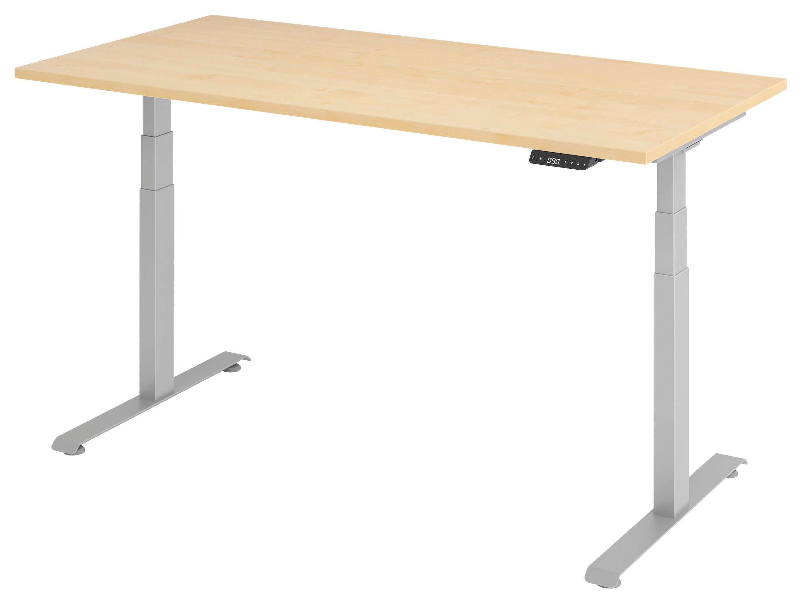 SCHREIBTISCH 160/80/64,5-129,5 cm Silberfarben, Ahornfarben elektrisch höhenverstellbar  - Silberfarben/Ahornfarben, KONVENTIONELL, Holzwerkstoff/Metall (160/80/64,5-129,5cm) - Venda