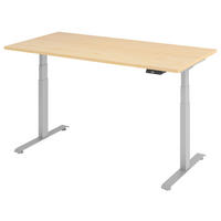 SCHREIBTISCH 160/80/64,5-129,5 cm Silberfarben, Ahornfarben elektrisch höhenverstellbar  - Silberfarben/Ahornfarben, KONVENTIONELL, Holzwerkstoff/Metall (160/80/64,5-129,5cm) - Venda