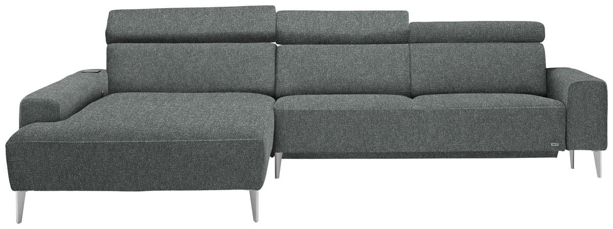 ECKSOFA  in Mikrovelours Graugrün  205/308 cm  - Alufarben/Graugrün, Design, Textil/Metall (205/308cm) - Sedda
