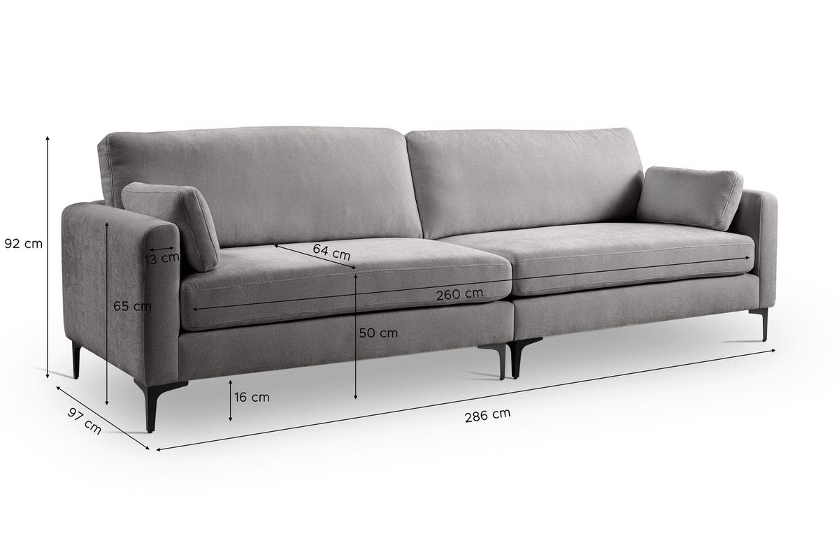 VIERSITZER-SOFA VENTI in Webstoff Hellgrau  - Hellgrau/Schwarz, Basics, Holz/Textil (286/92/97cm) - MID.YOU