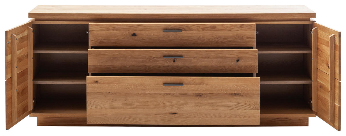 KOMODA, barve hrasta  - barve hrasta/antracit, Natur, kovina/leseni material (210/84/44cm) - Linea Natura