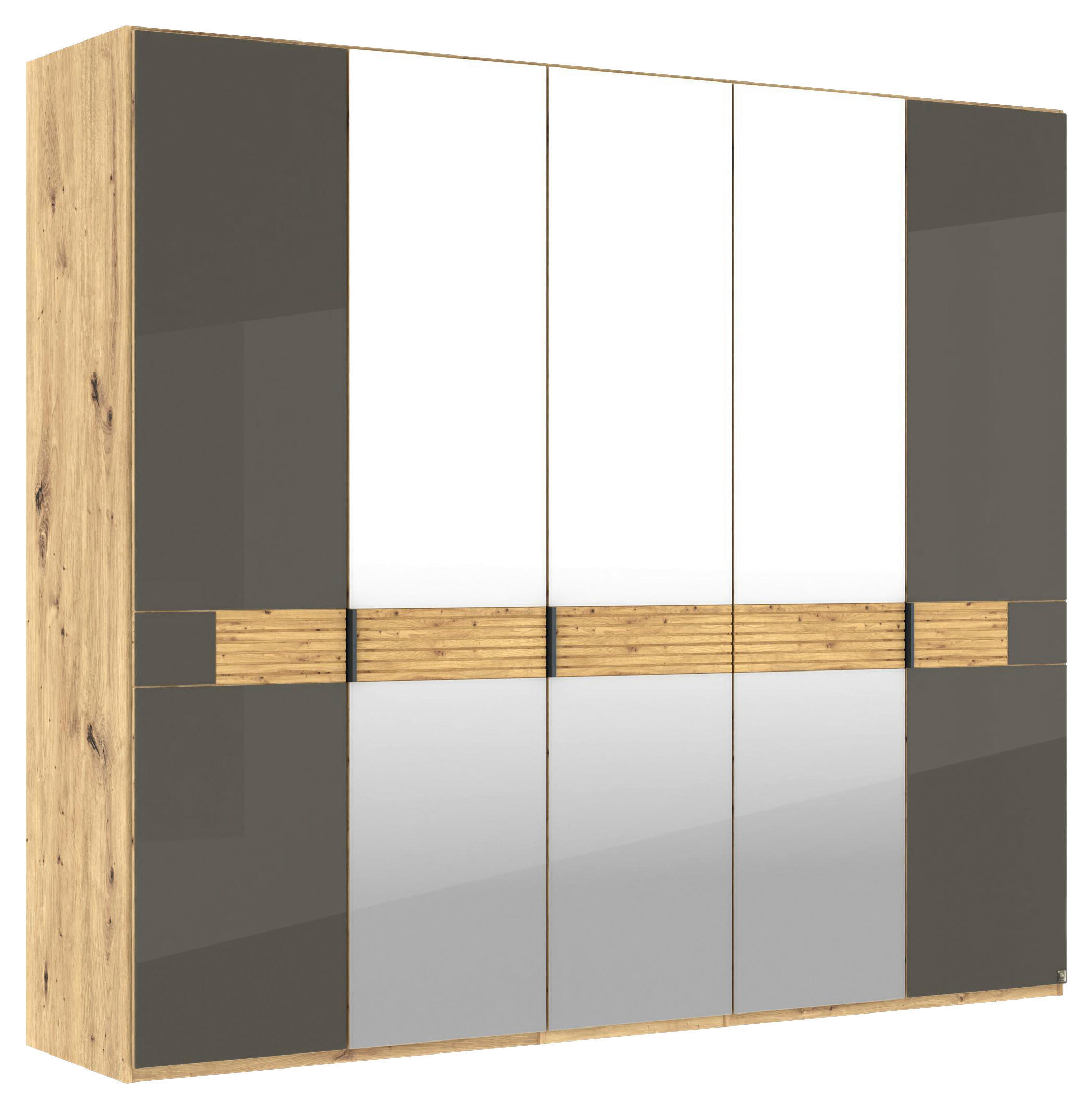 DREHTÜRENSCHRANK 250/216/58 cm,  in Eichefarben, Dunkelbraun, 5 Tür(en)  - Schieferfarben/Eichefarben, Design, Glas/Holz (250/216/58cm) - Musterring