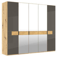 DREHTÜRENSCHRANK 250/216/58 cm,  in Eichefarben, Dunkelbraun, 5 Tür(en)  - Schieferfarben/Eichefarben, Design, Glas/Holz (250/216/58cm) - Musterring