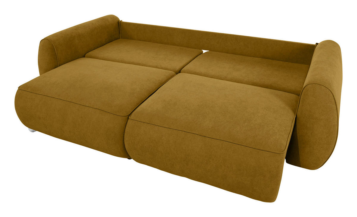 SCHLAFSOFA Chenille Goldfarben  inkl. Zierkissen, Rückenkissen, Bettkasten, Schlaffunktion, Rücken echt, Liegefläche im Originalstoff  - Goldfarben/Schwarz, KONVENTIONELL, Kunststoff/Textil (257/96/110cm) - Milino