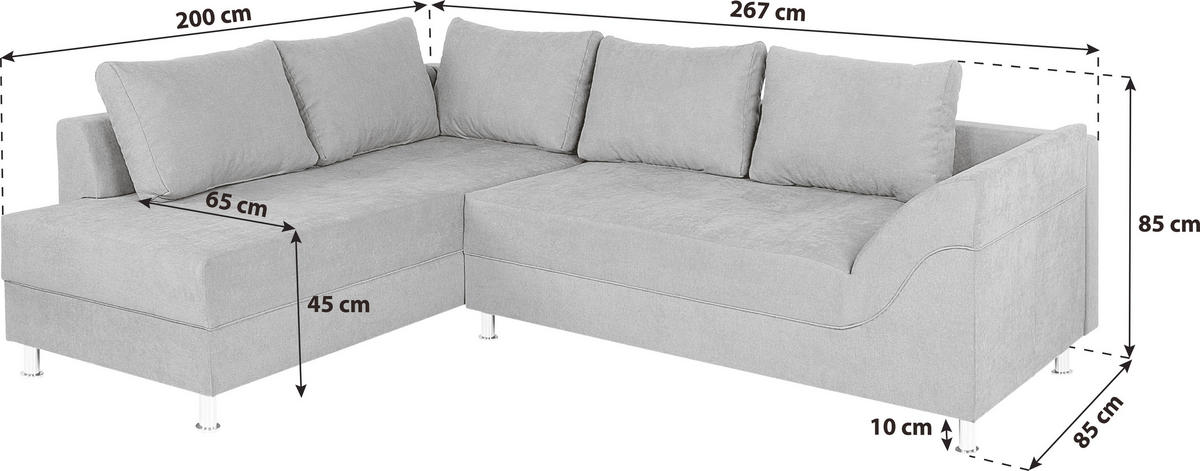 ECKSOFA Cappuccino Webstoff  - Chromfarben/Schwarz, Design, Kunststoff/Textil (200/267cm) - P & B