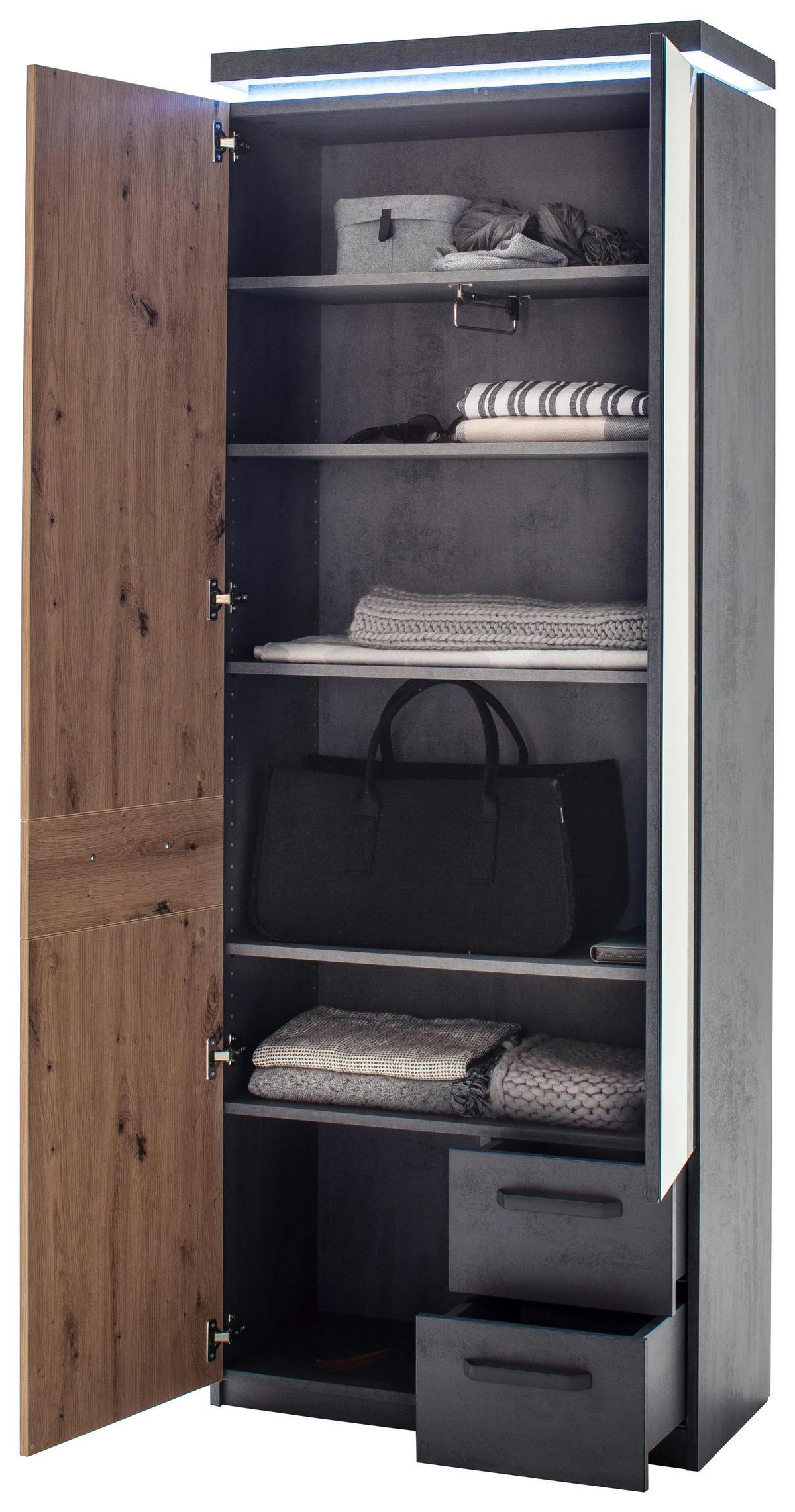 Dulap Pentru Hol 75/201/38 cm  - culoare lemn stejar/antracit, Design, sticlă/metal (75/201/38cm) - Voleo