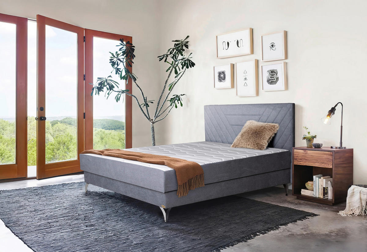 KÁRPITOZOTT ÁGY 160/200 cm  szürke  - ezüstszínű/szürke, Basics, textil/fém (160/200cm) - Cardo