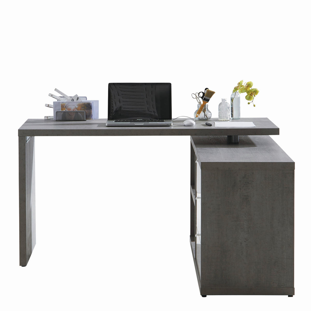 ECKSCHREIBTISCH 140/150/74 cm  in Grau, Weiß Hochglanz  - Weiß Hochglanz/Weiß, Design, Holzwerkstoff/Metall (140/150/74cm) - Carryhome