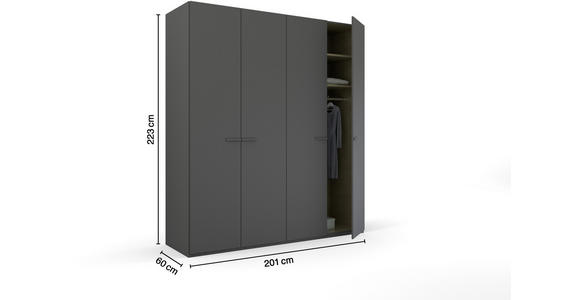 DREHTÜRENSCHRANK  in Graphitfarben  - Graphitfarben, Trend, Glas/Holzwerkstoff (201/223/60cm) - Novel