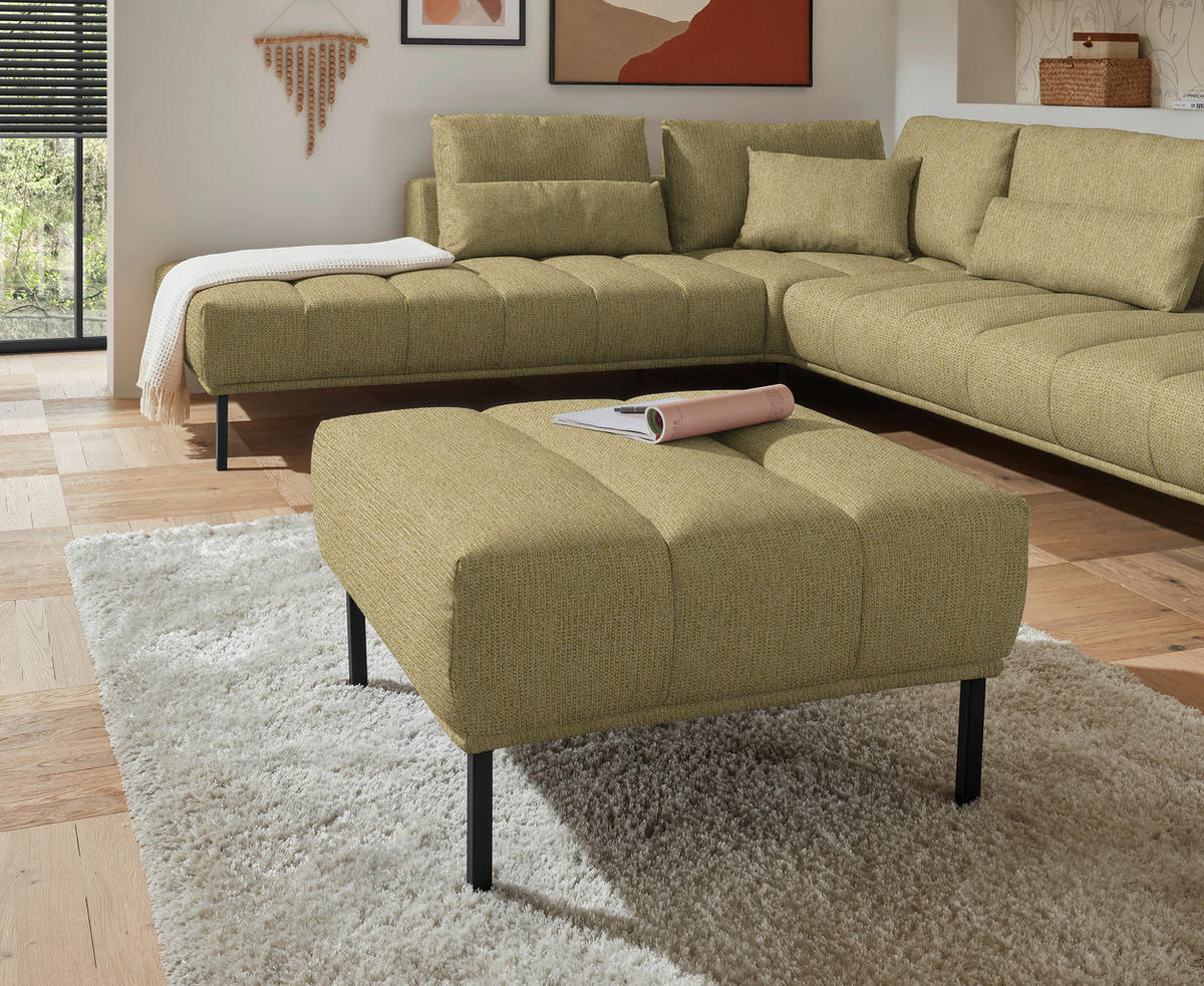 ECKSOFA  in Flachgewebe Grün, Goldfarben  270/308 cm  - Goldfarben/Schwarz, Design, Textil/Metall (270/308cm) - Pure Home Lifestyle