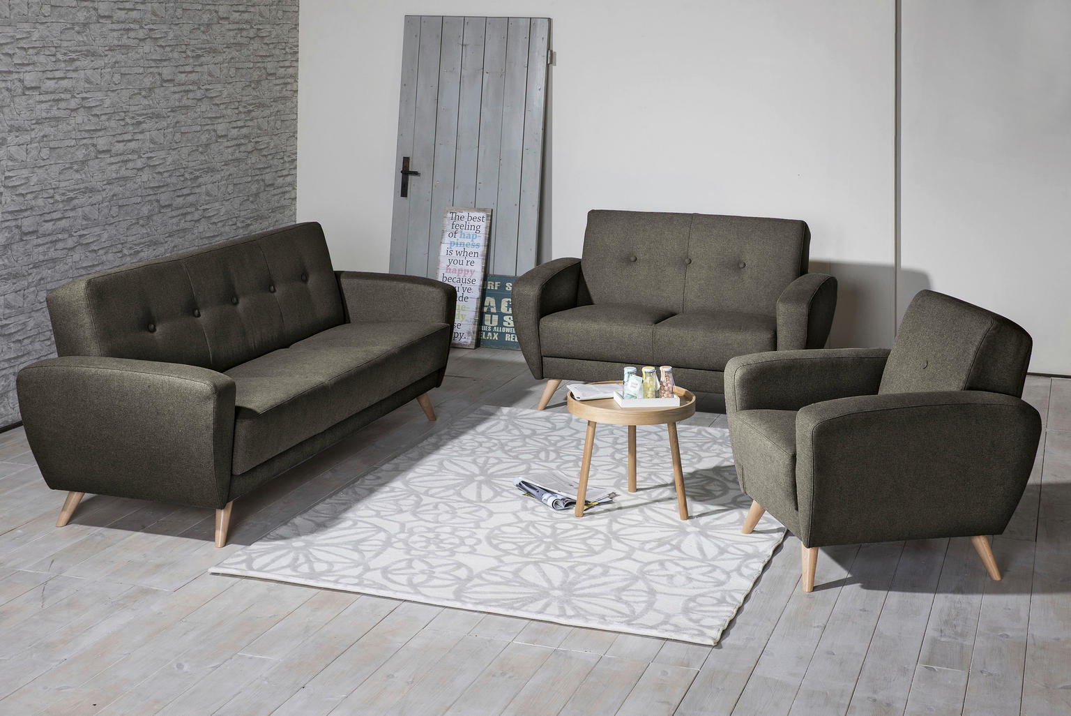 2-SITZER-SOFA Samt, Velours Graphitfarben - Einrichtungsbeispiel